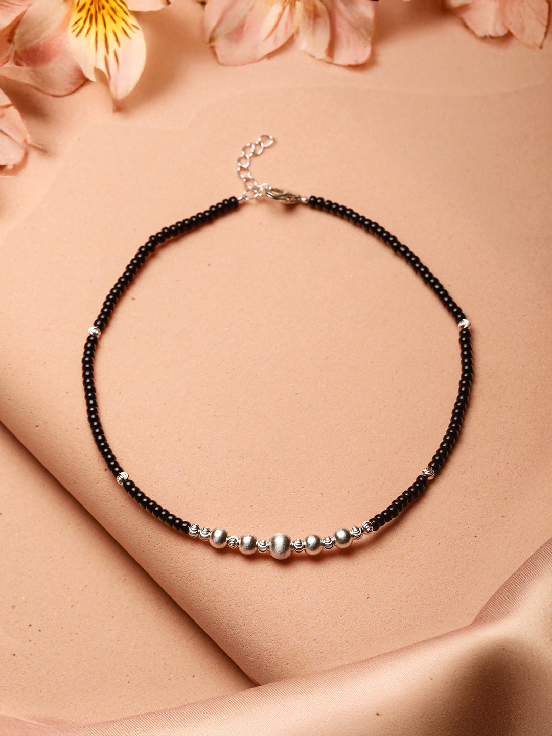 925 Sterling Silver Black Beads Balls  Charms Nazar  Payal Anklet