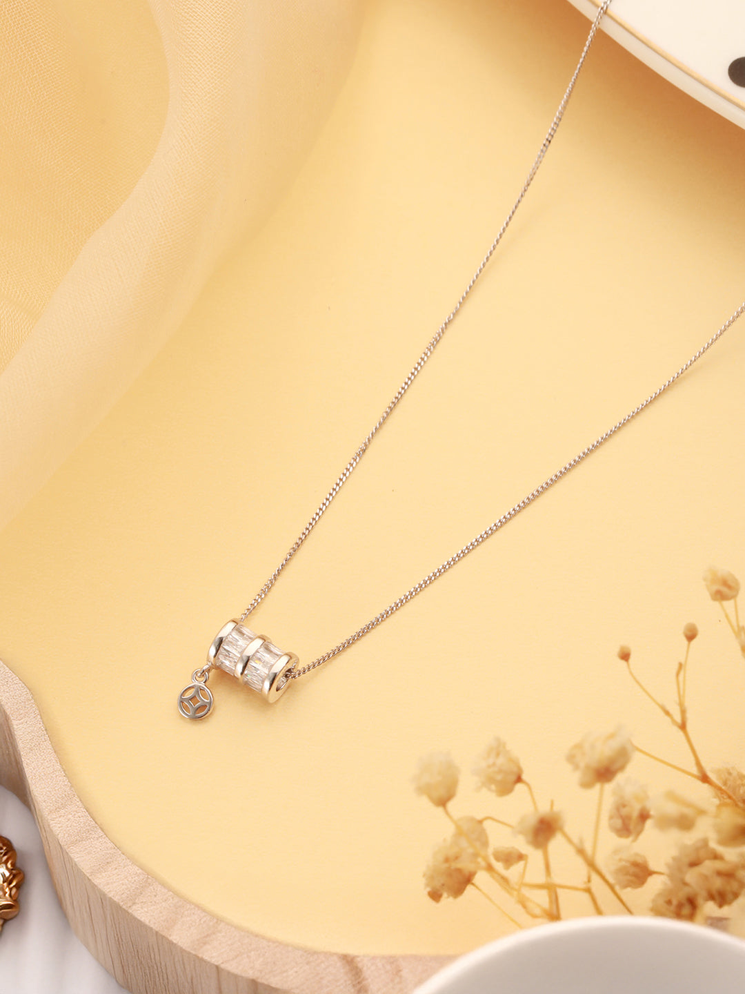 925 Sterling Silver Rhodium Plated Delicate Pendant Necklace & Chain