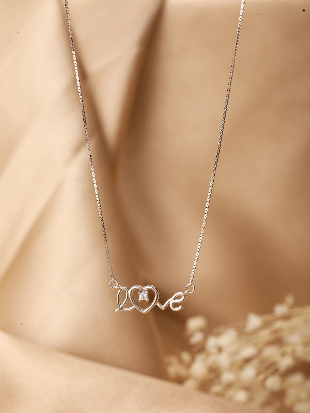 925 Sterling Silver CZ Studded Dainty Love Minimal Valentine Locket Necklace & Chain