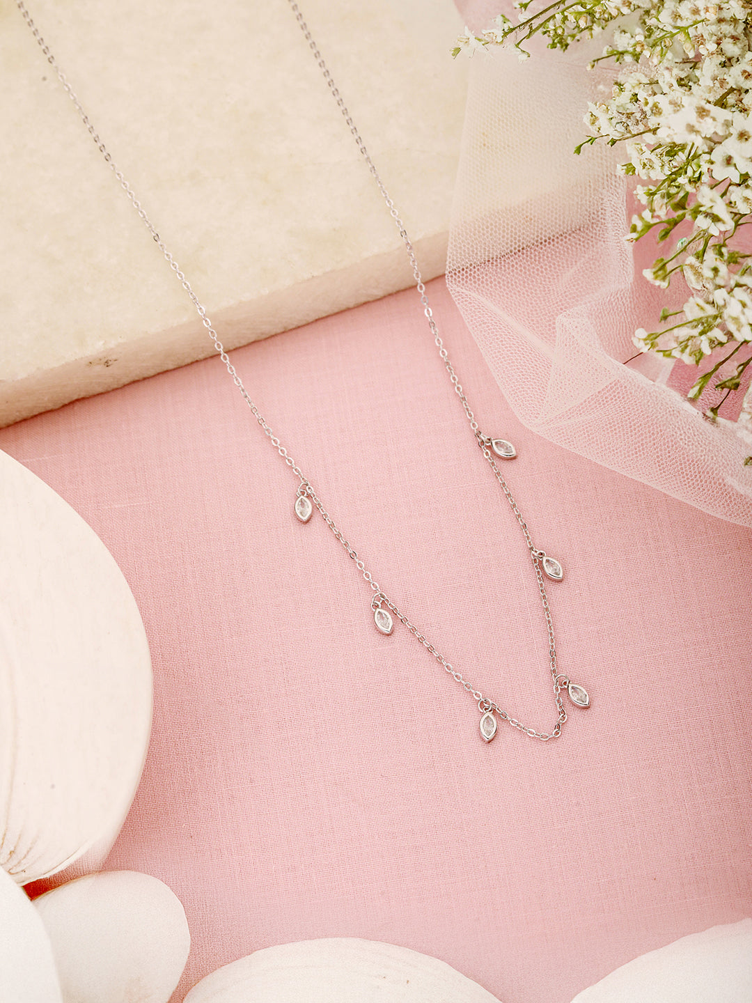 925 Sterling Silver CZ Studded Unique Solitaire Charms Necklace & Chain