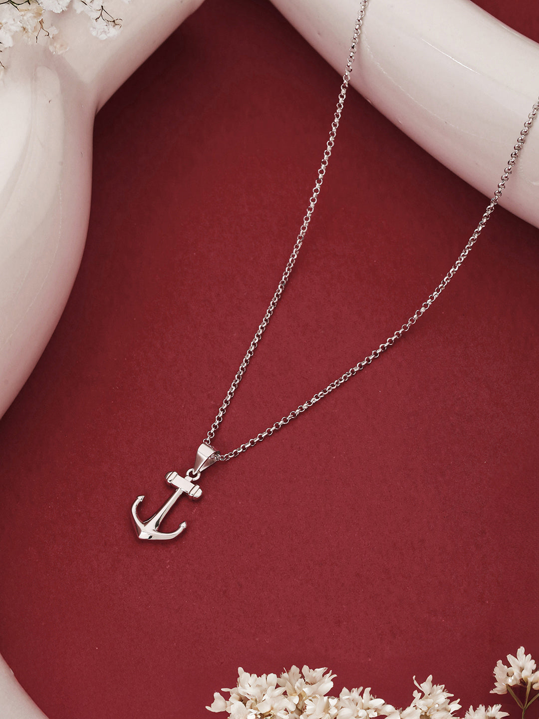 925 Sterling Silver Sea Anchor Trendy Minimal Necklace & Chain