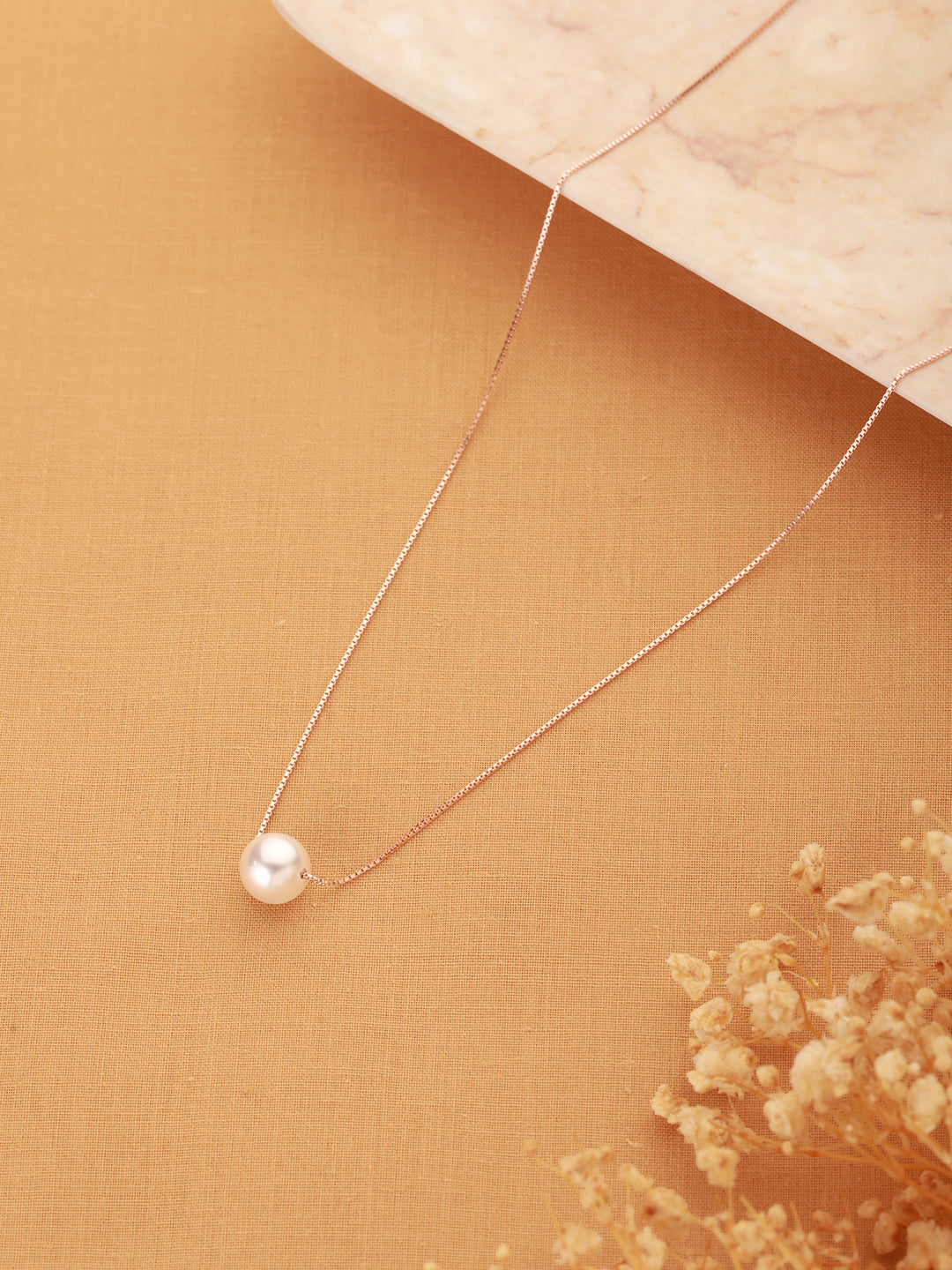 925 Sterling Silver Rose Gold Pearl Beaded Minimal Delicate Necklace & Chain