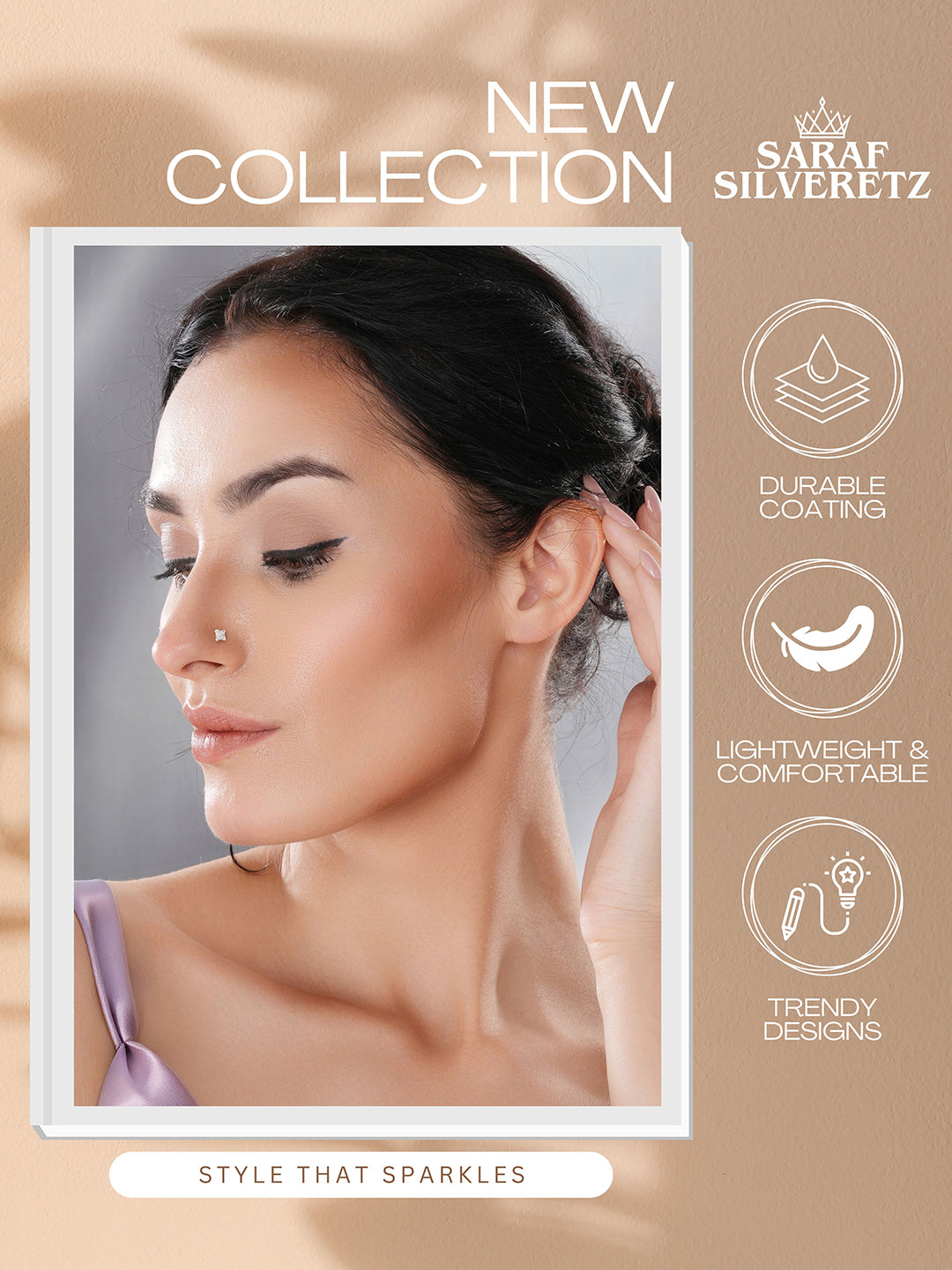 925 Sterling Silver Princess Cut AD  Square Solitaire Studd Nose Ring