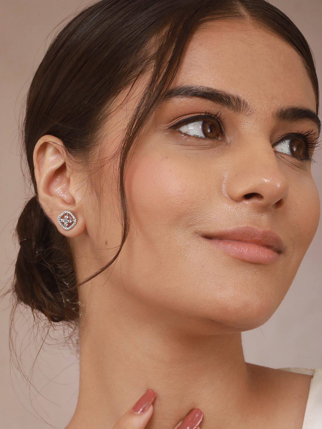 925 Sterling Silver Rhodium Plated Baguette Shaped CZ Square Floret Earrings