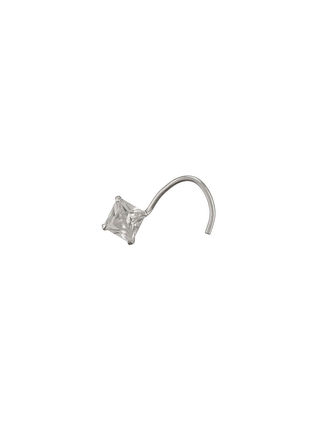 925 Sterling Silver Princess Cut AD  Square Solitaire Studd Nose Ring