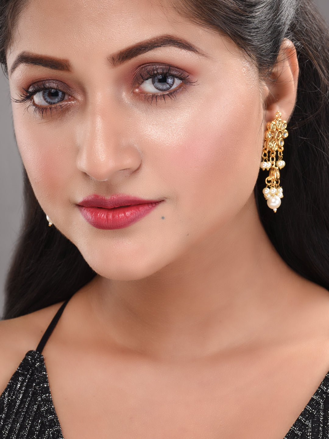 Gold Plated Kundan Studded Floral Paan Earrings