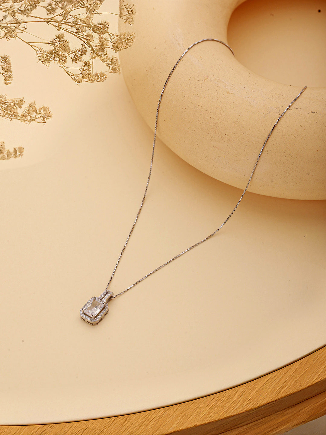 925 Sterling Silver CZ Geometric Solitaire Pendant Minimal Necklace & Chain