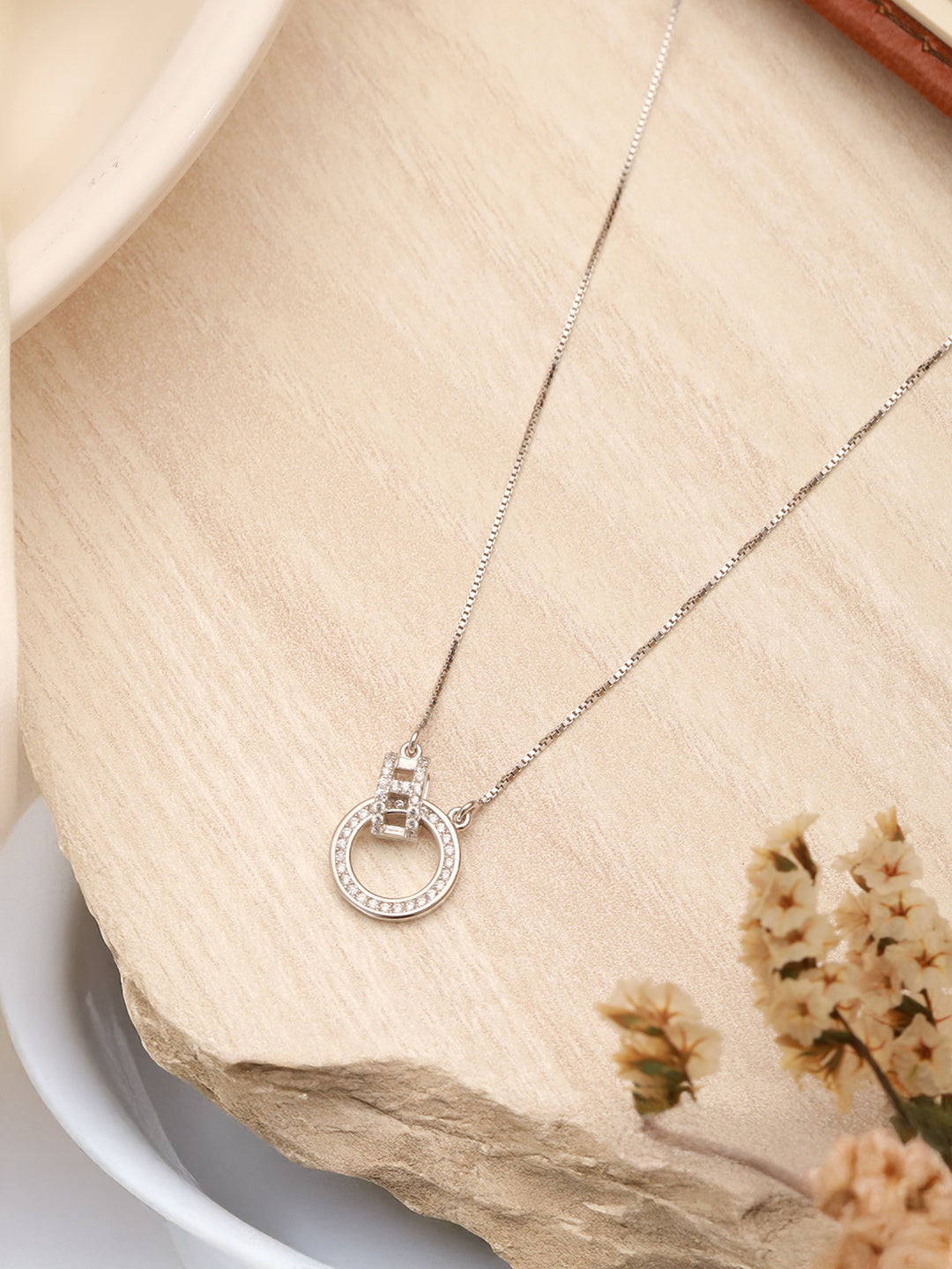 925 Sterling Silver Rhodium Zircon Studded  Hinged Forever Pendant For her Necklace & Chain