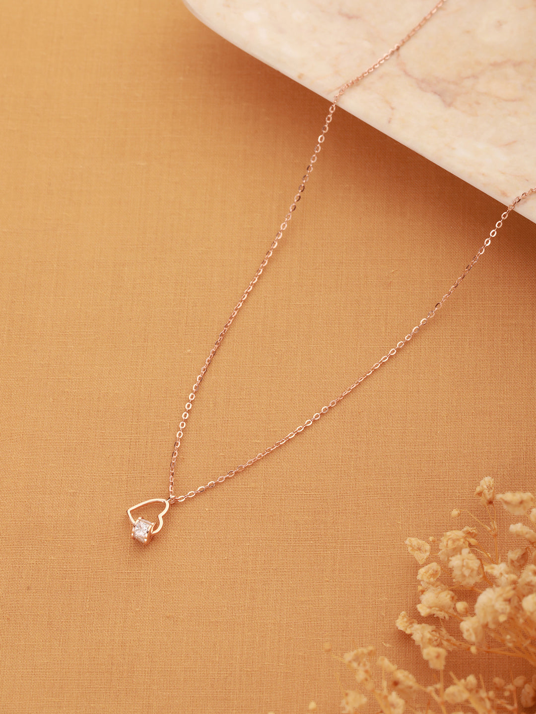 925 Sterling Silver CZ Studded Heart Shaped Minimal Pendant Necklace & Chain