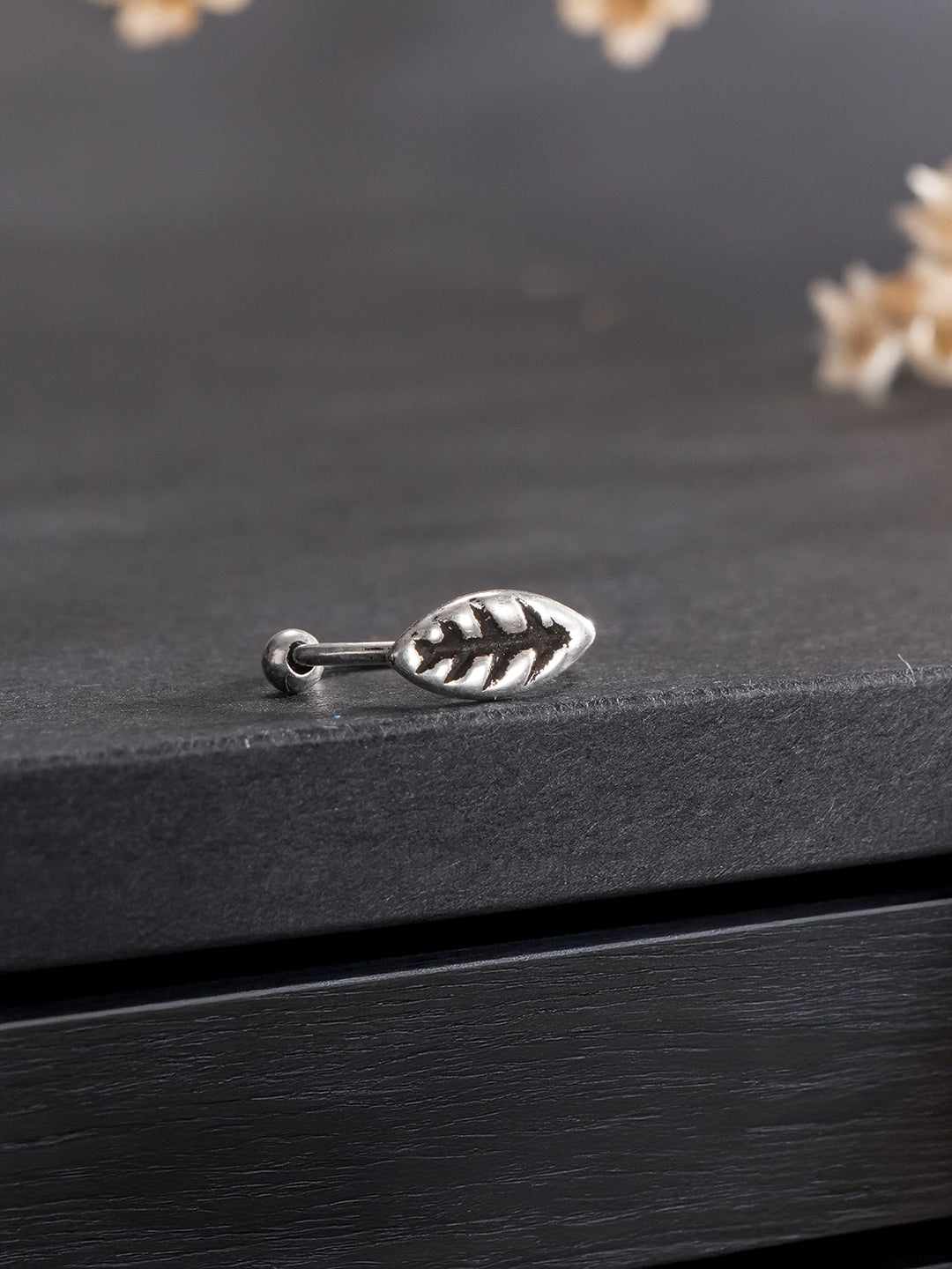 925 Sterling Silver Oxidised Leafy Nose Pin Studs For Women