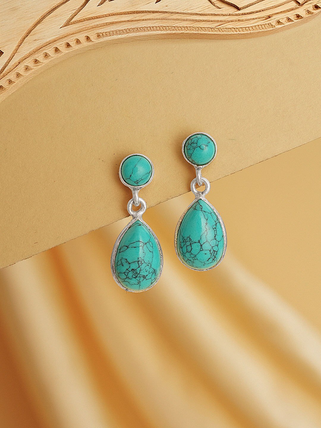 925 Sterling Silver Turquoise Stone Studded Minimal Boho Geometric Drop earrings