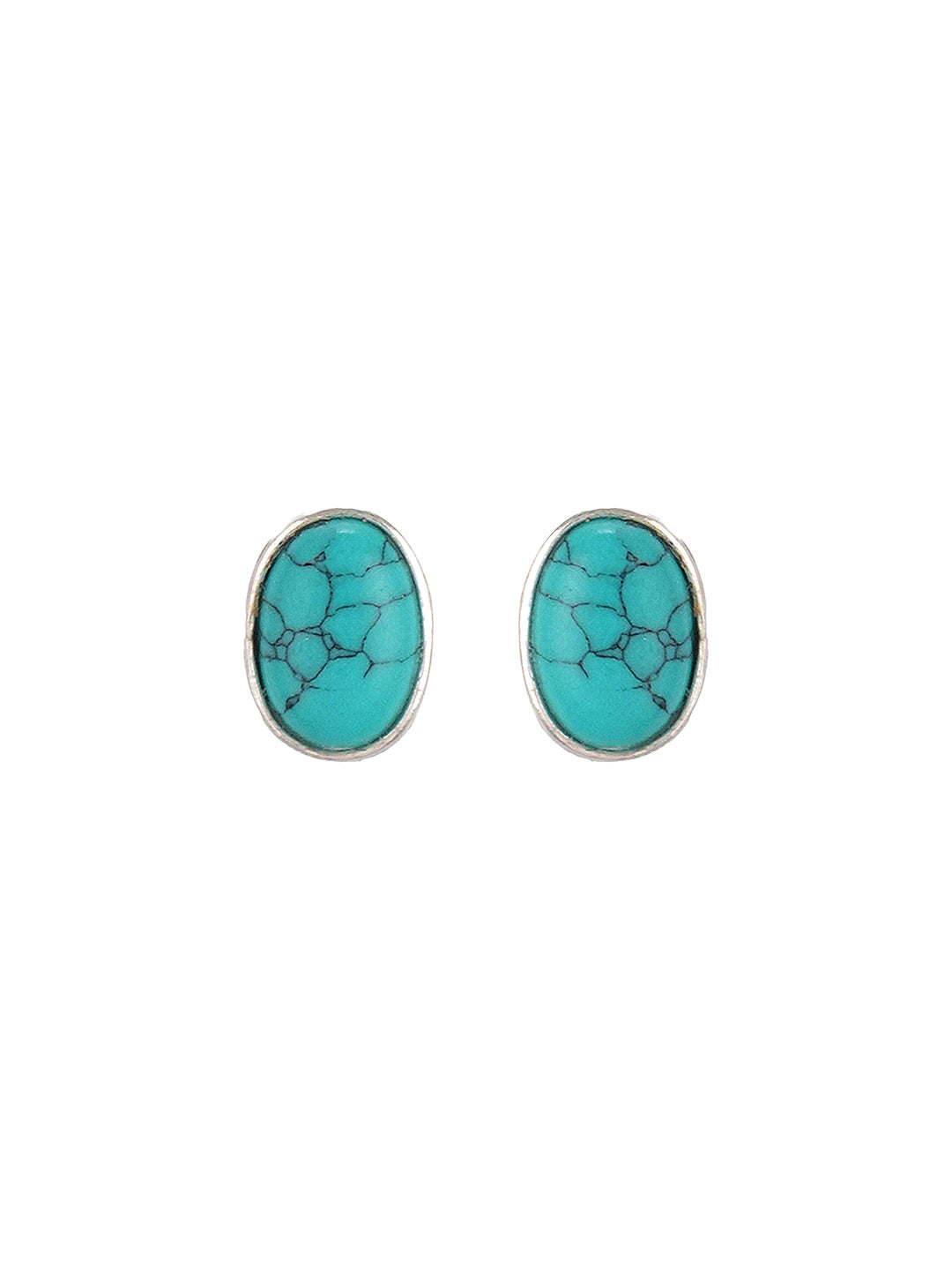 925 Sterling Silver Turquoise Stone Studded Oval Minimal Stud Earrings