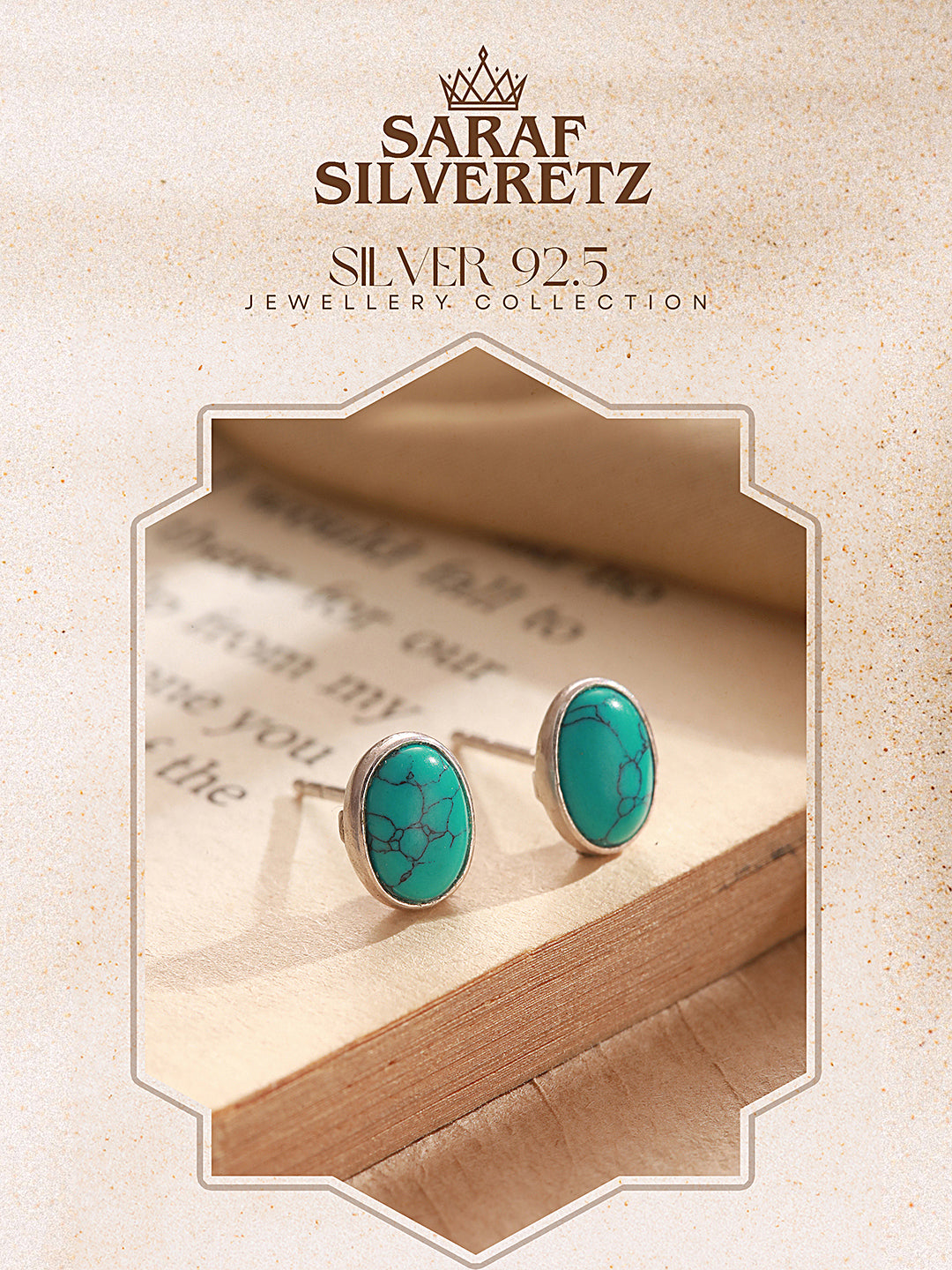 925 Sterling Silver Turquoise Stone Studded Oval Minimal Stud Earrings