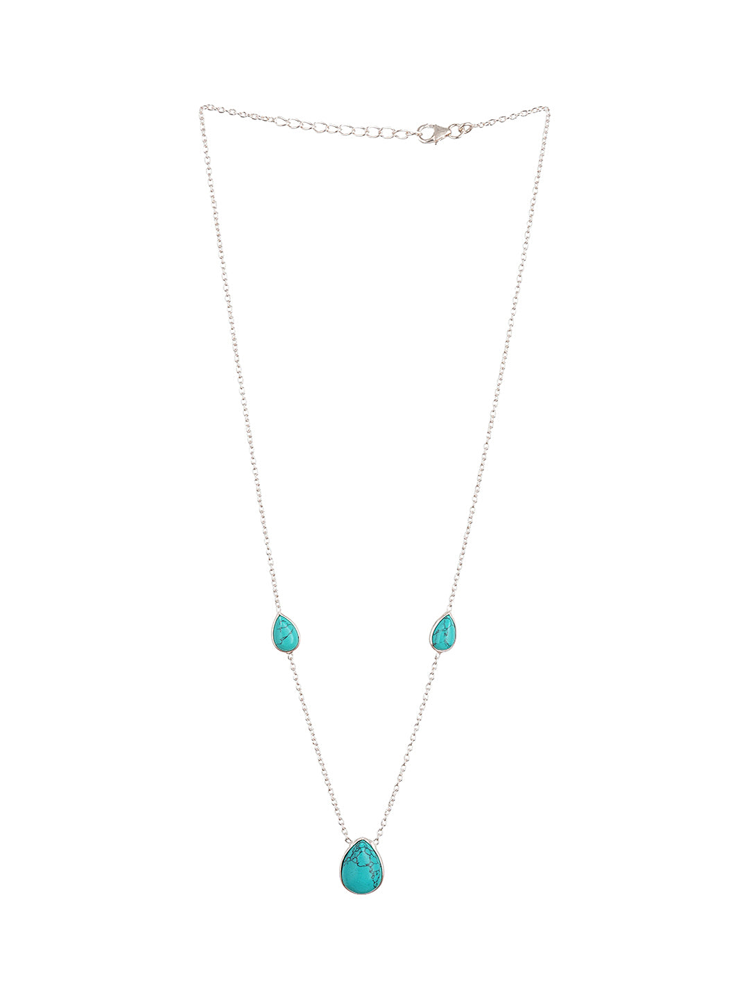 925 Sterling Silver Turquoise Teardrop Stone Studded Minimal Boho Necklace & Chain