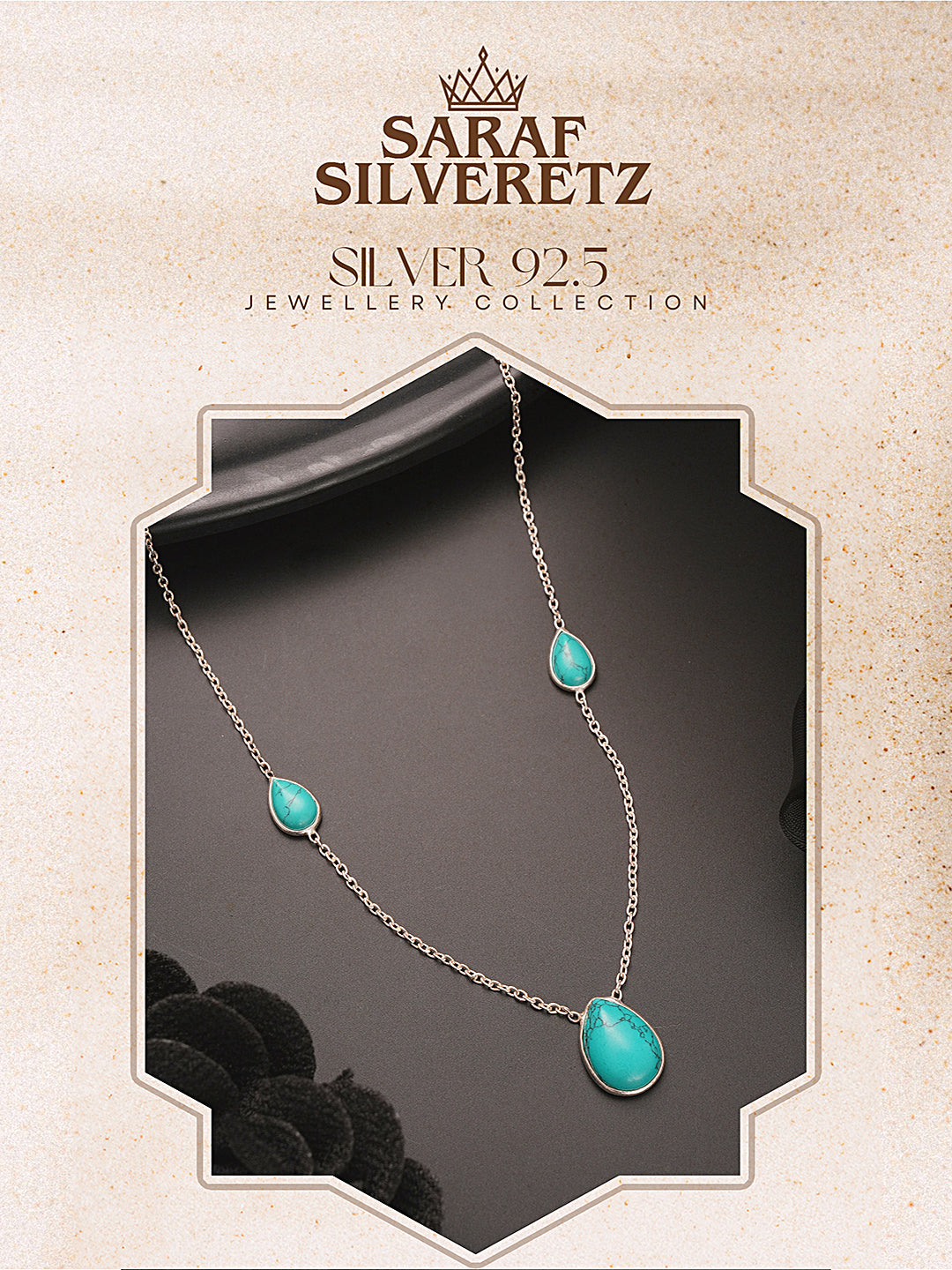 925 Sterling Silver Turquoise Teardrop Stone Studded Minimal Boho Necklace & Chain