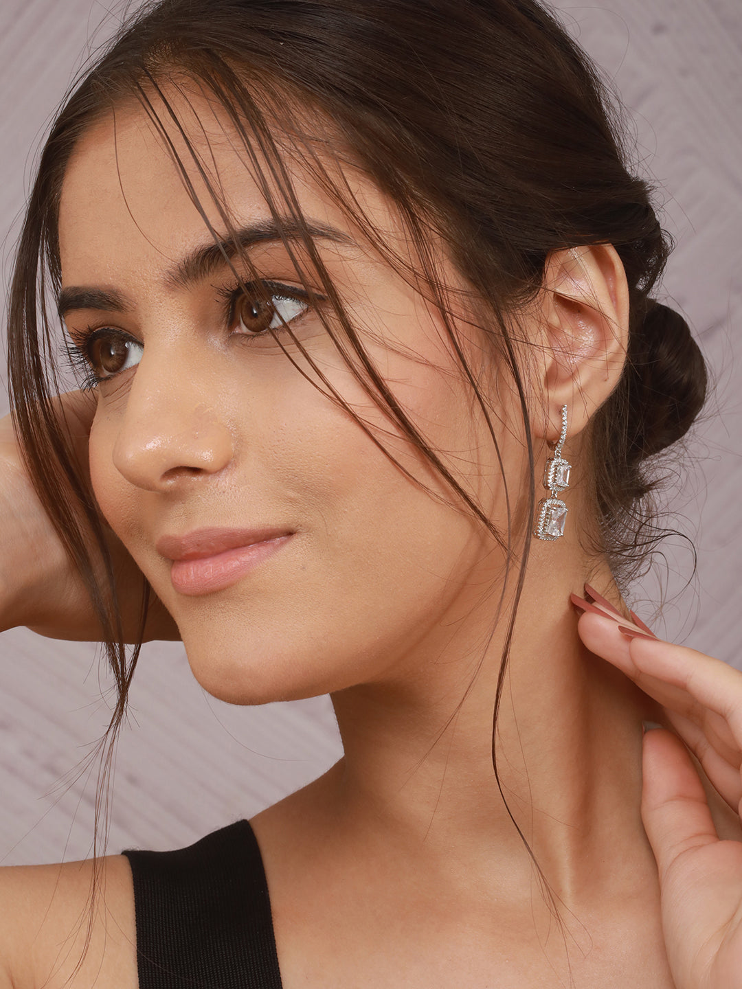 925 Sterling Silver Rhodium Plated Drop Dangler Bali Hoop Earrings