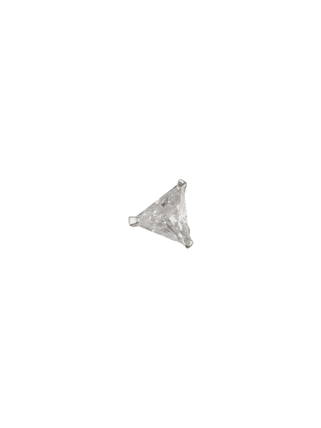 925 Sterling Silver Triangle Shaped AD Embellished Solitaire Shiny Nose Pin