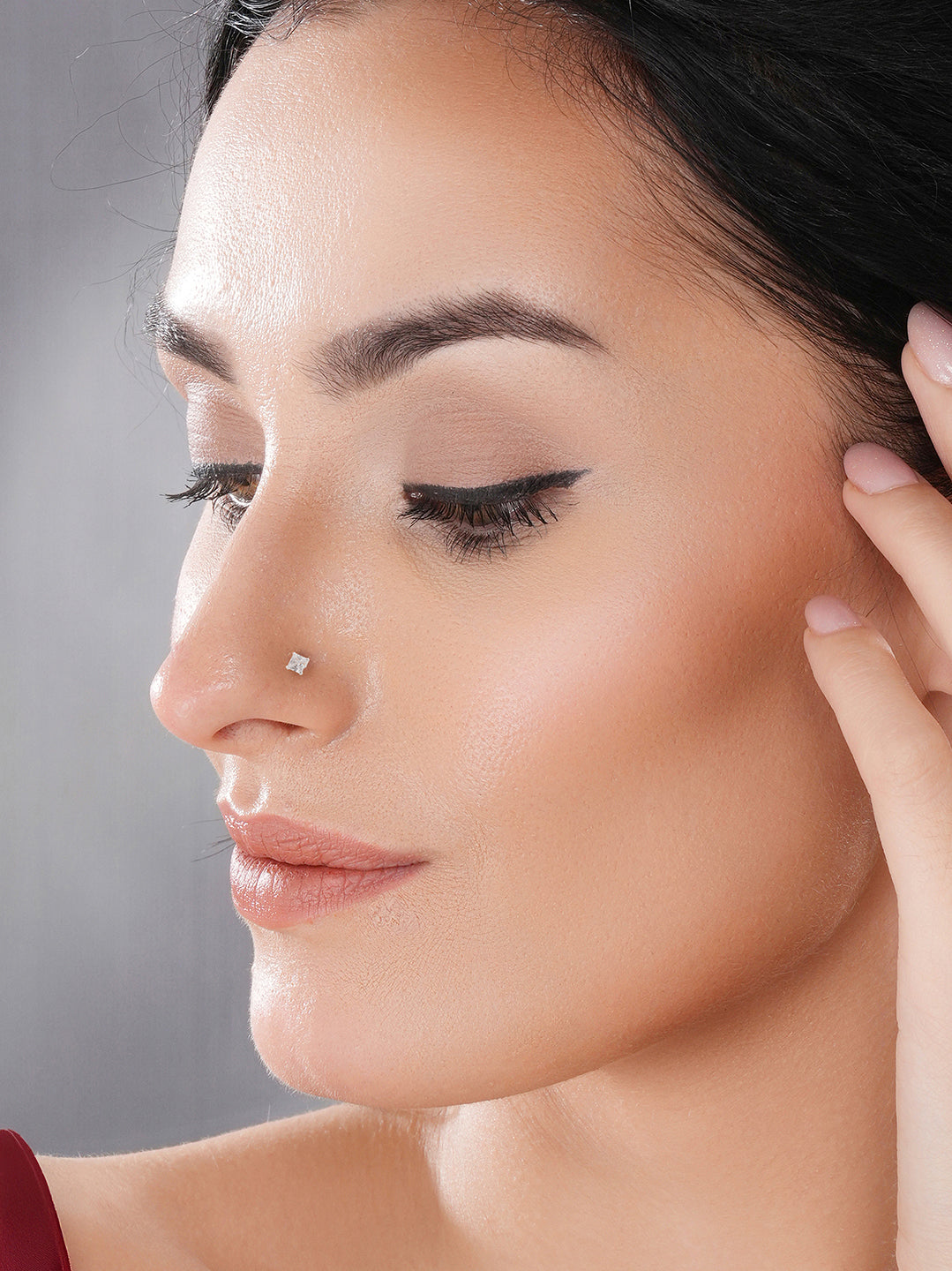 925 Sterling Silver Princess Cut AD Solitaire Single Studds Shiny Nose Pin