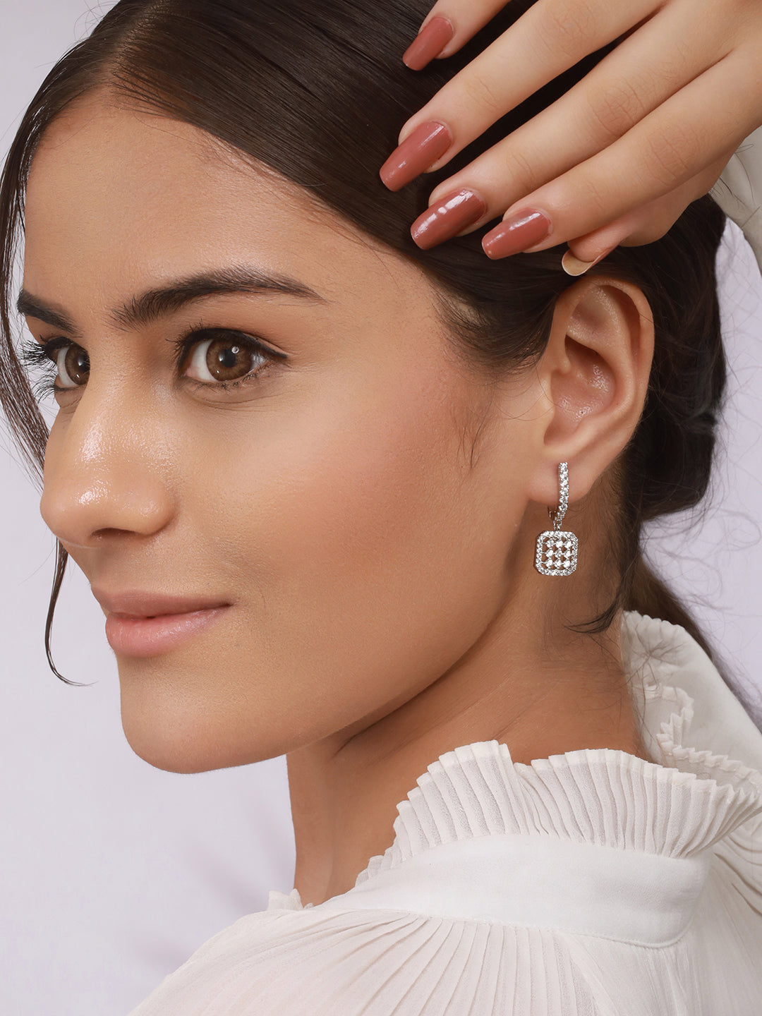 925 Sterling Silver Rhodium Plated Bar Pattern Drop Bali Hoop Earrings