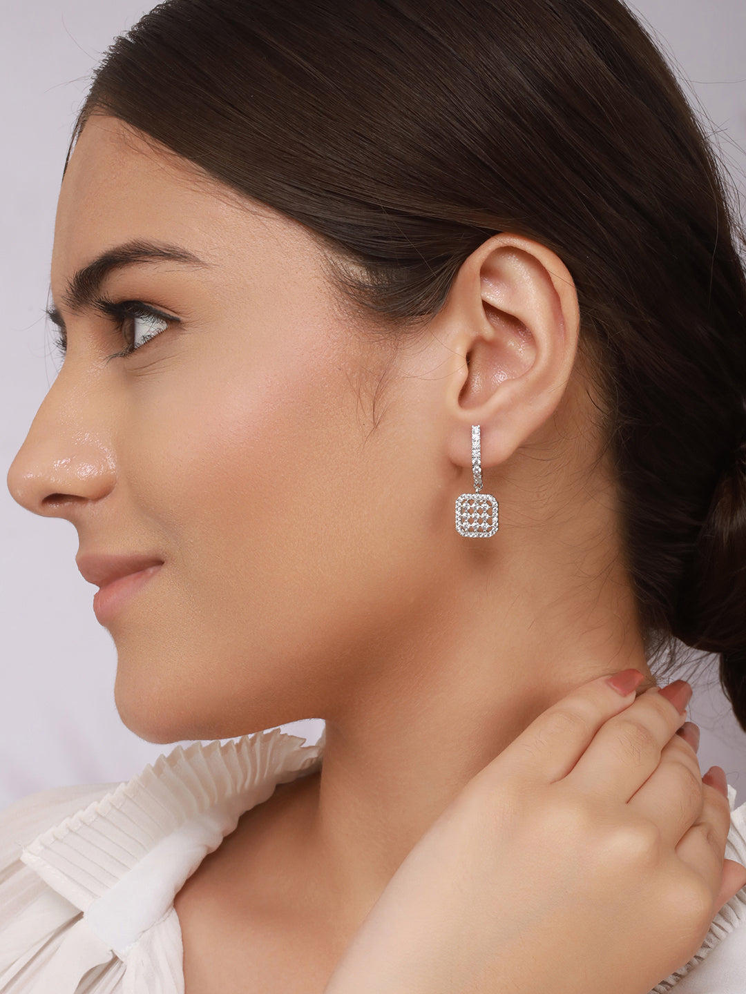 925 Sterling Silver Rhodium Plated Bar Pattern Drop Bali Hoop Earrings