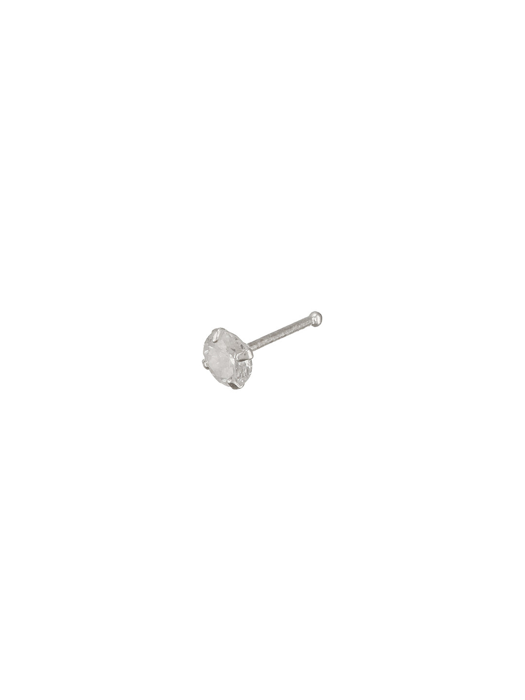 925 Sterling Silver Round AD Embellished Solitaire Shiny Nose Pin