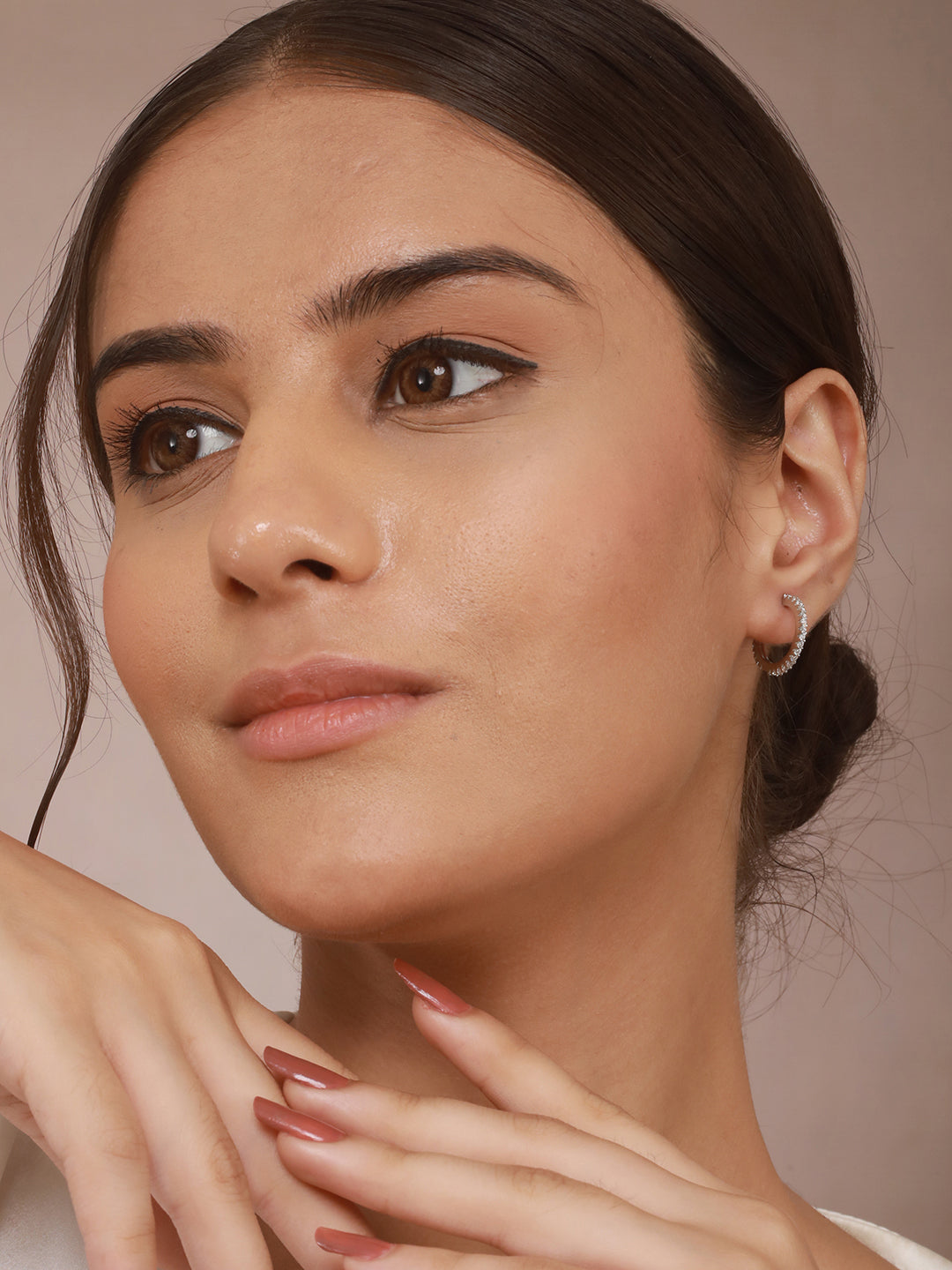 925 Sterling Silver Rhodium Plated  CZ Studded Classic Hoop Earrings