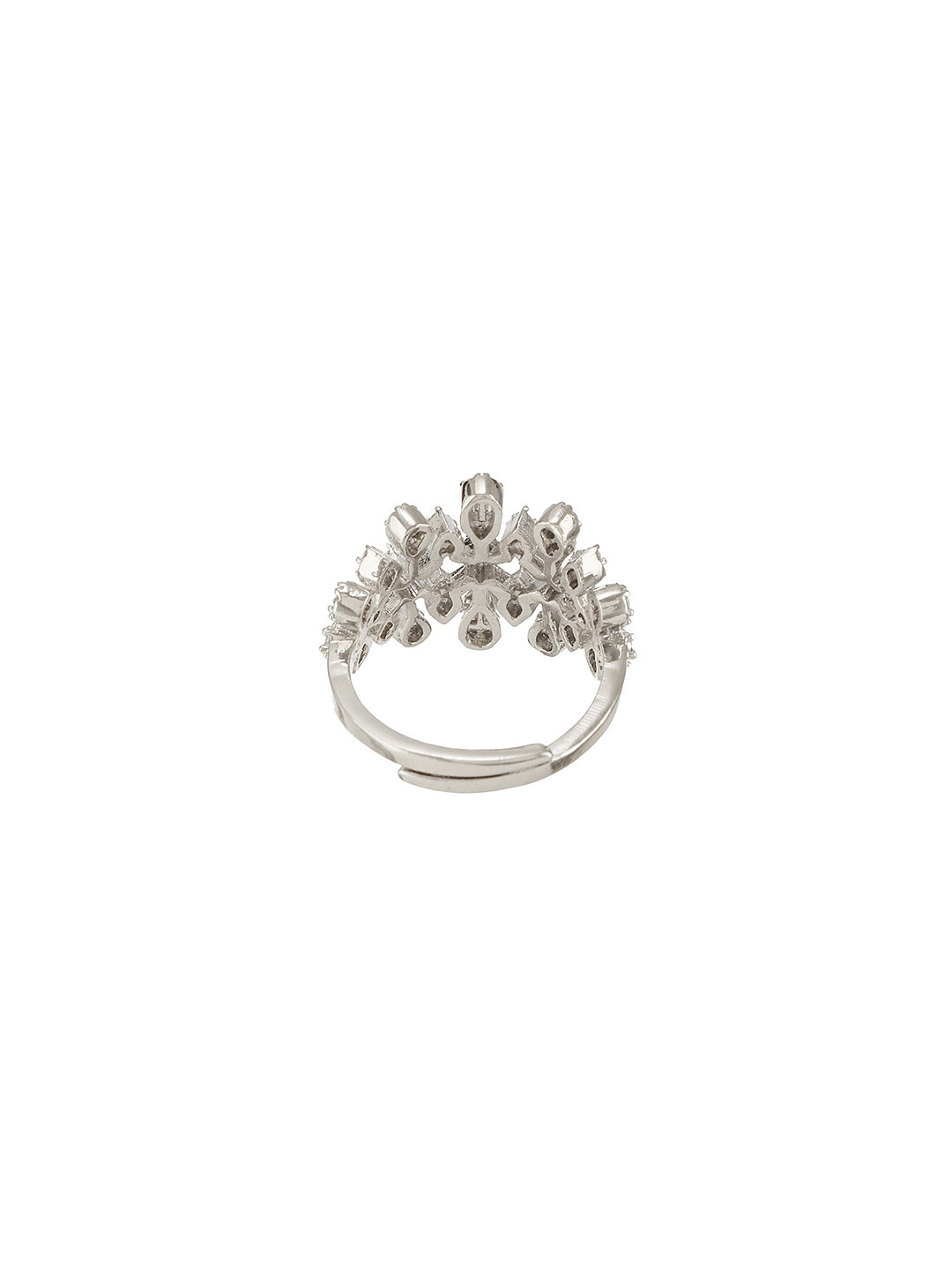 White Rhodium Plated Marquise Shaped  Zircon Studded Floral Designer Cocktail Anniversary  Finger Ring