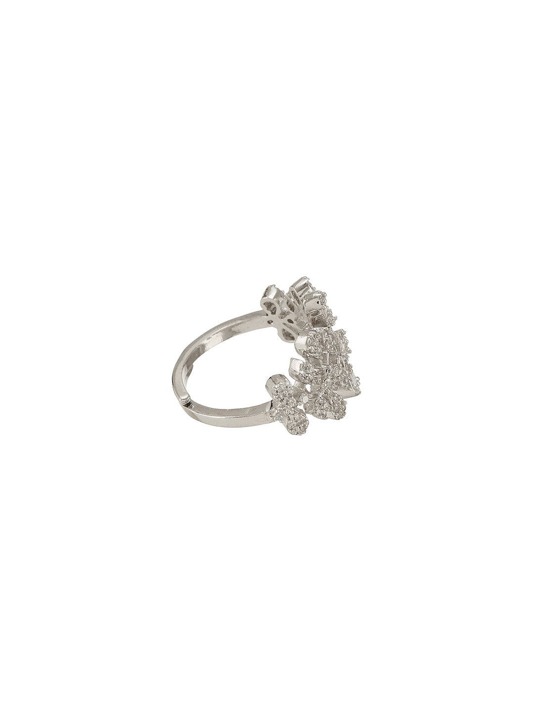 White Rhodium Plated Marquise Shaped  Zircon Studded Floral Designer Cocktail Anniversary  Finger Ring