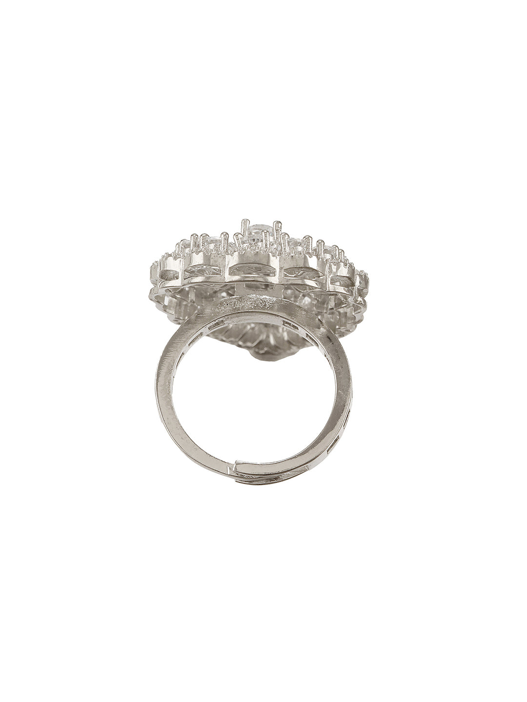 White Rhodium Toned Zircon Studded  Adjustable Designer Cocktail Wedding Finger Ring
