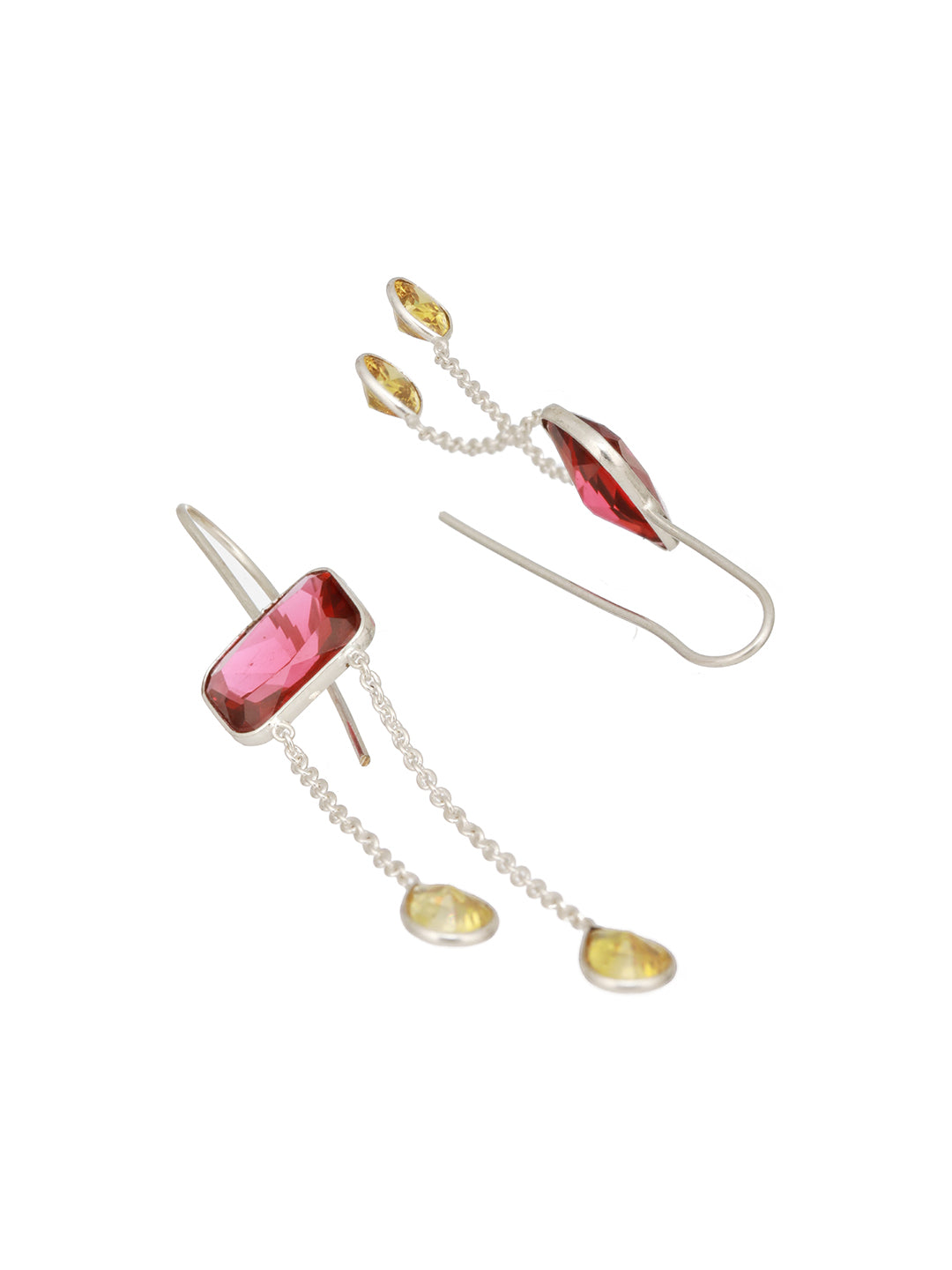 Silver Plated Red Ruby Crystal Dropdown Minimal Fishhook Earring