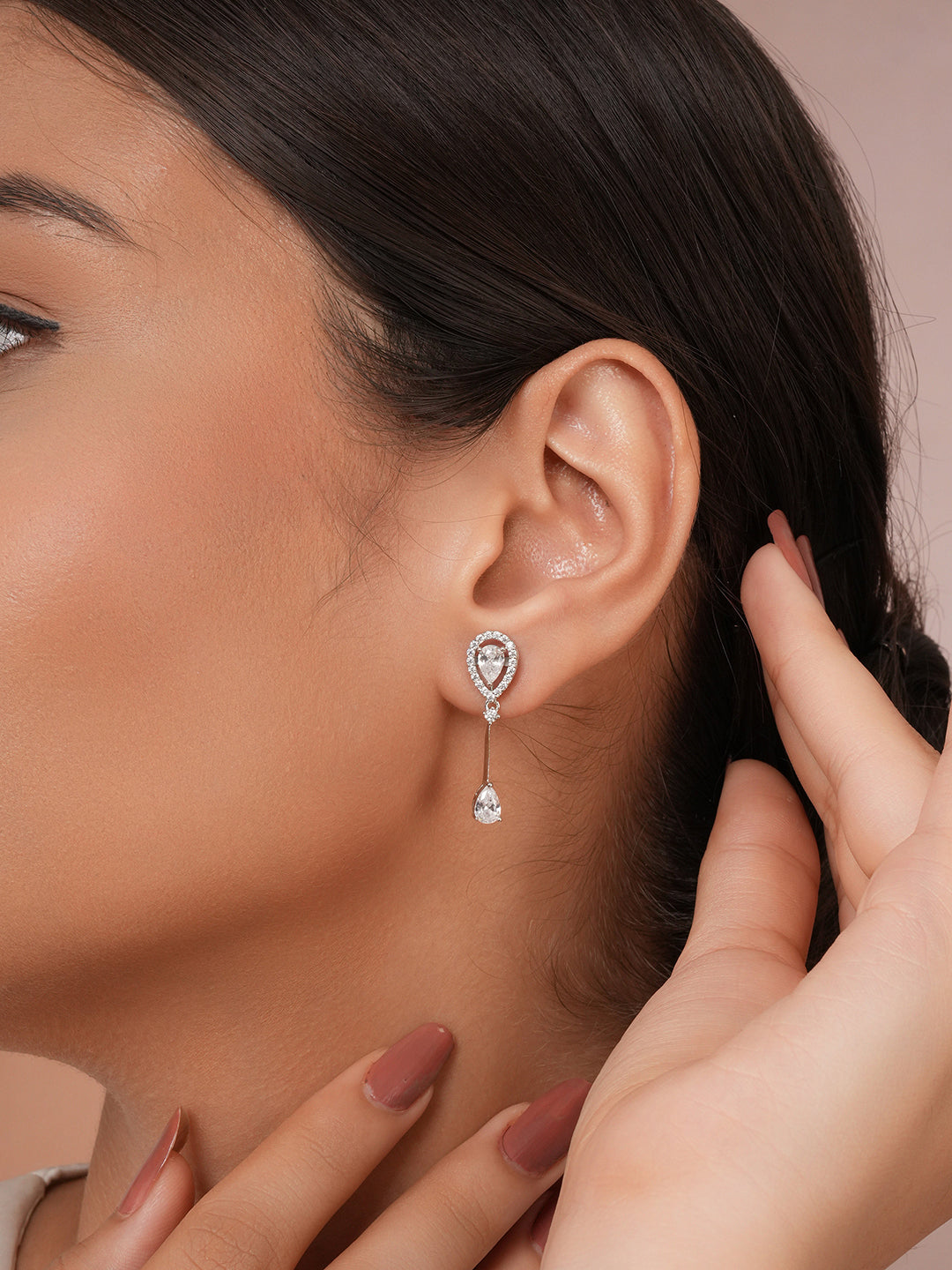 925 Sterling Silver Rhodium Plated Pear Drop Earrings