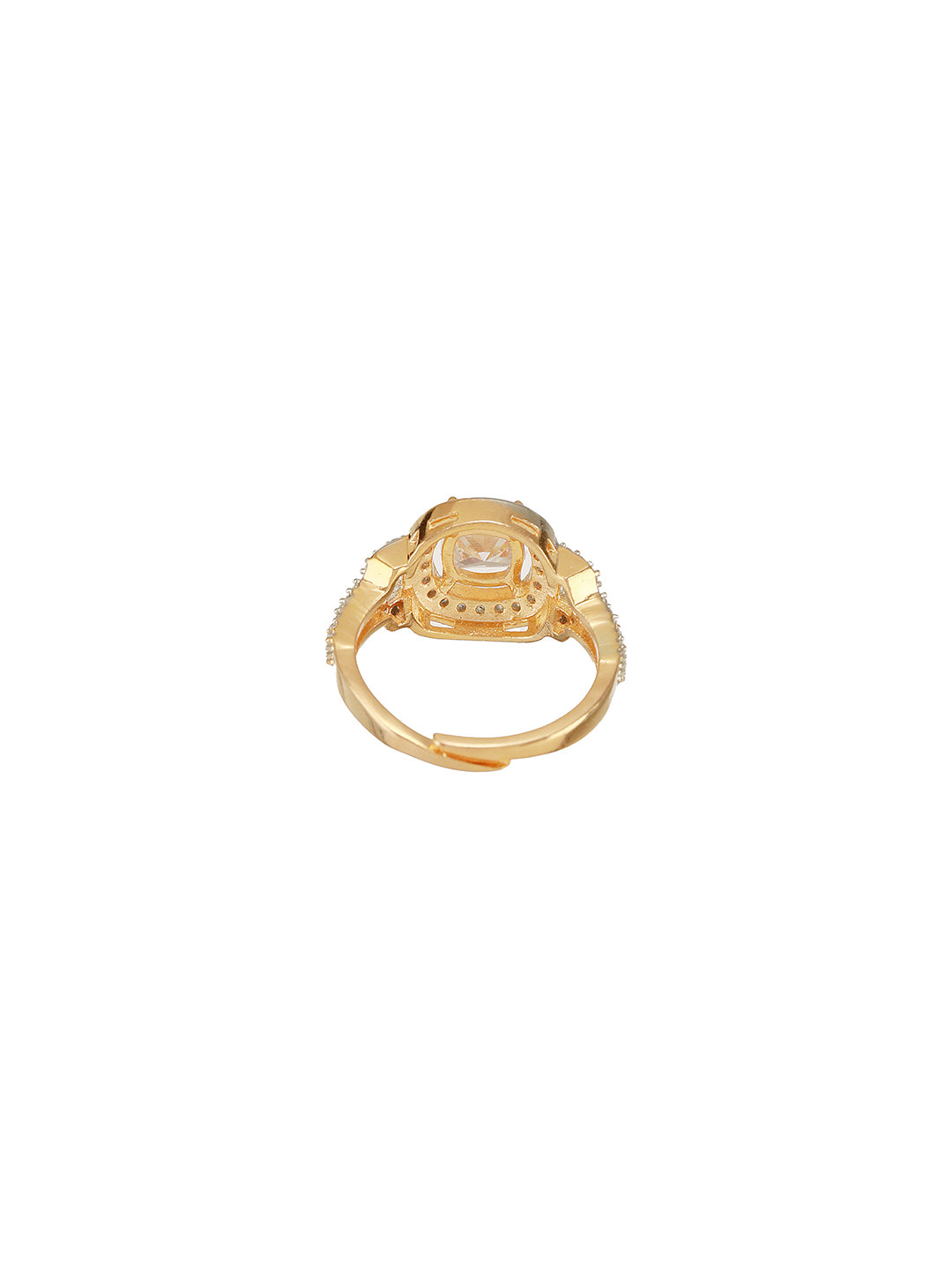 Gold Plated  Princess Cut  Zircon Studded Link Minimal Adjustable Propose Engagement Finger Ring