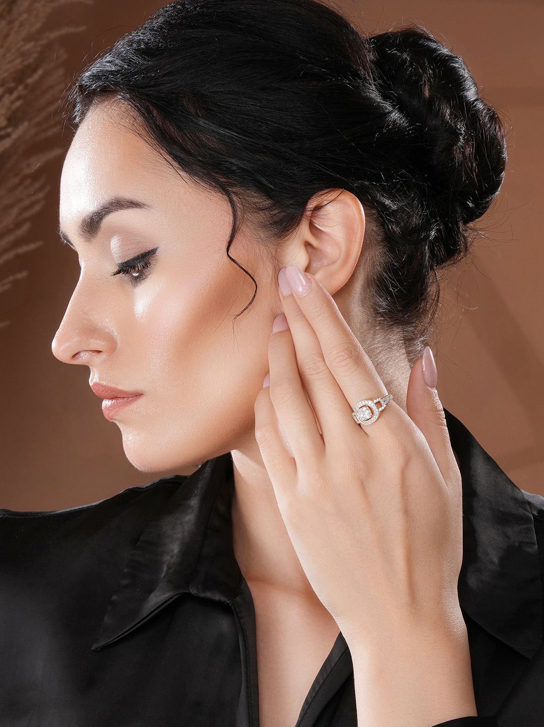 Gold Plated  Princess Cut  Zircon Studded Link Minimal Adjustable Propose Engagement Finger Ring