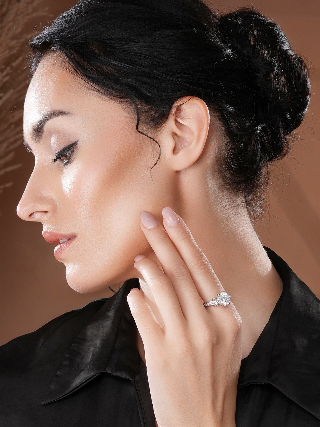 Silver Toned Cubic Zircon Studded Engagement Cocktail Adjustable Finger Ring