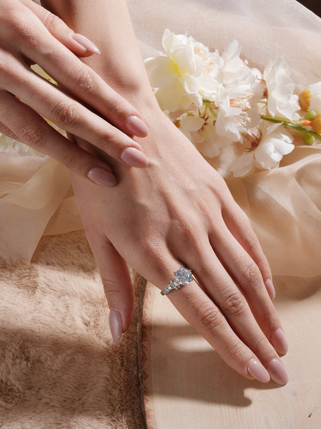 Silver Toned Cubic Zircon Studded Engagement Cocktail Adjustable Finger Ring