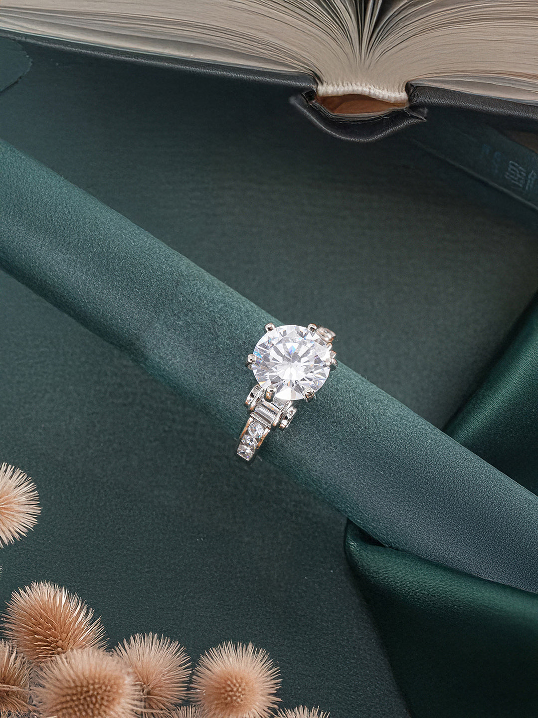 Silver Toned Cubic Zircon Studded Engagement Cocktail Adjustable Finger Ring