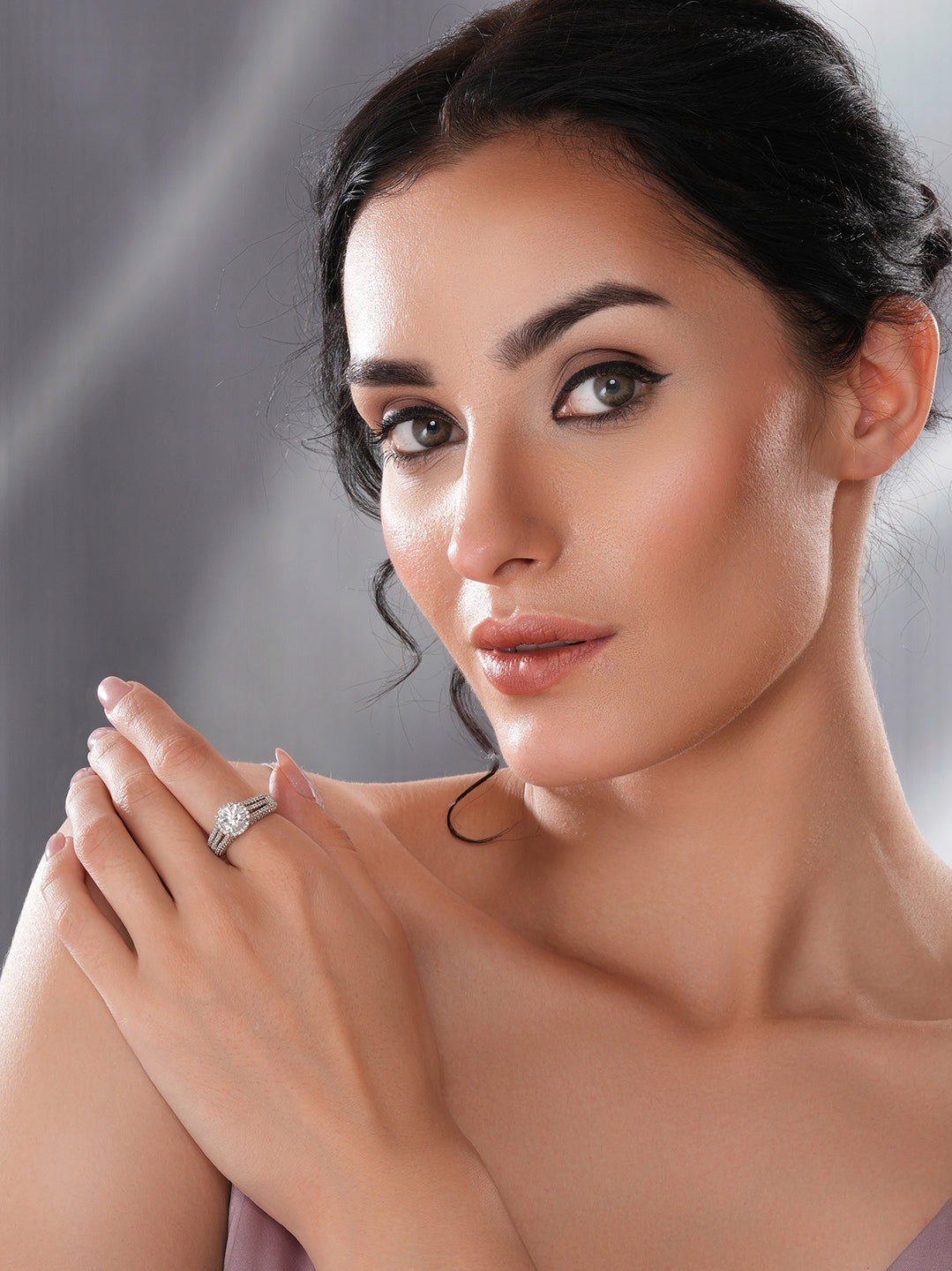 Silver Rhodium Plated White Zircon Studded  Adjustable Solitaire Engagement Propose Wedding  Finger Ring