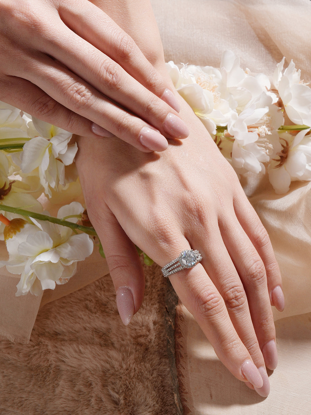 Silver Rhodium Plated White Zircon Studded  Adjustable Solitaire Engagement Propose Wedding  Finger Ring