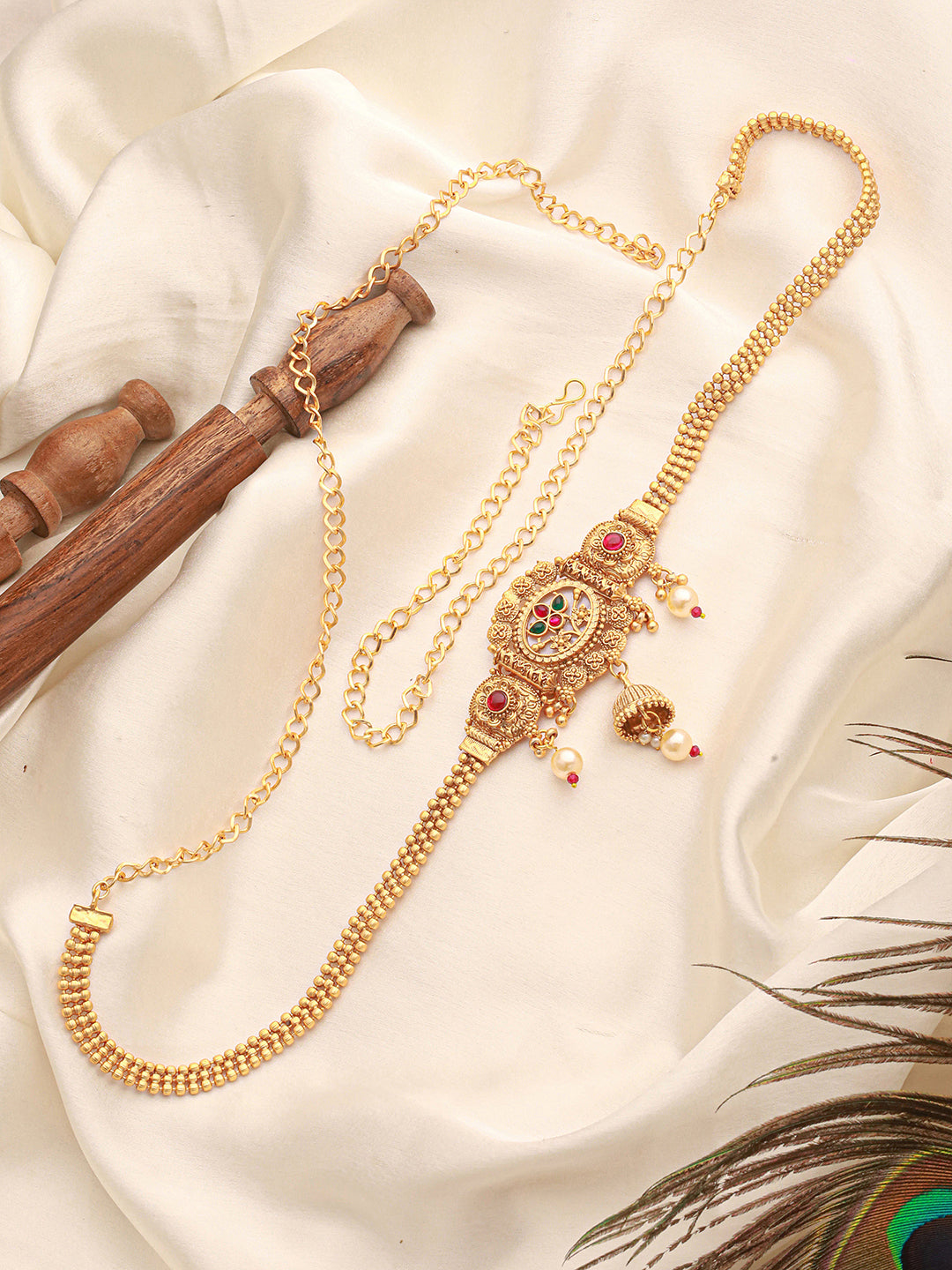 Gold Plated Kemp Studded Traditional Saree Hip Chain Waistband Kamarbandh