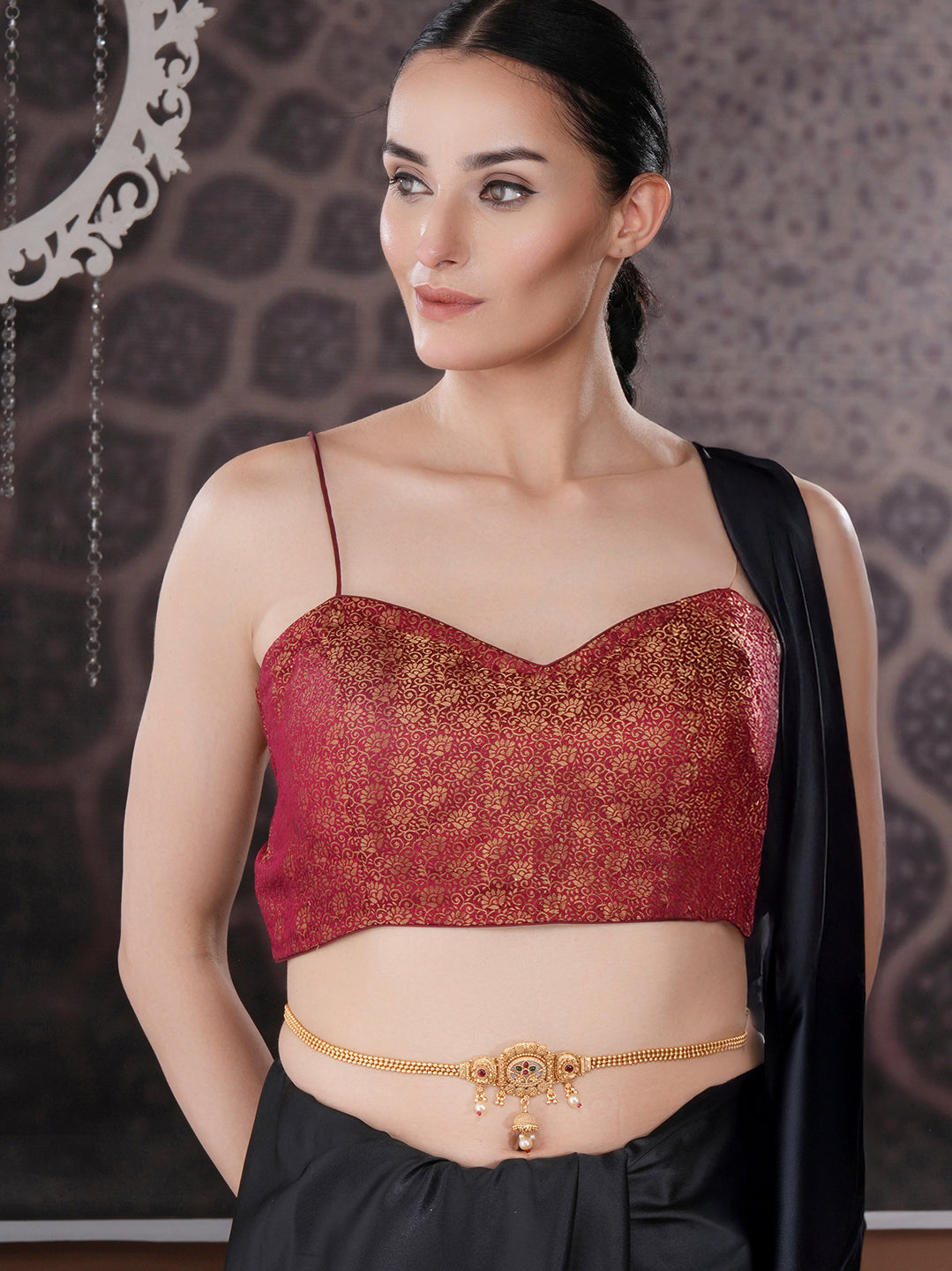 Gold Plated Kemp Studded Traditional Saree Hip Chain Waistband Kamarbandh