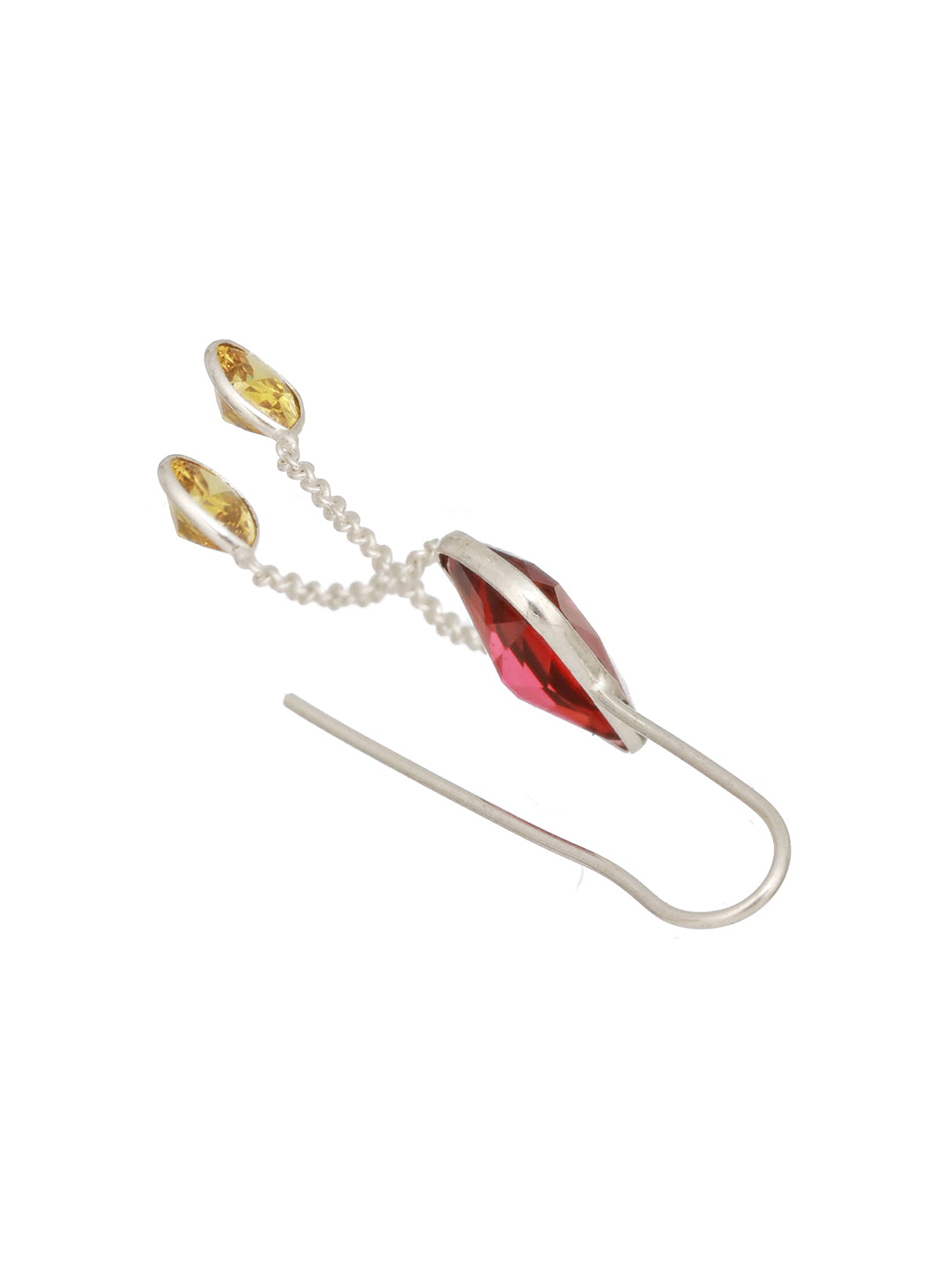 Silver Plated Red Ruby Crystal Dropdown Minimal Fishhook Earring