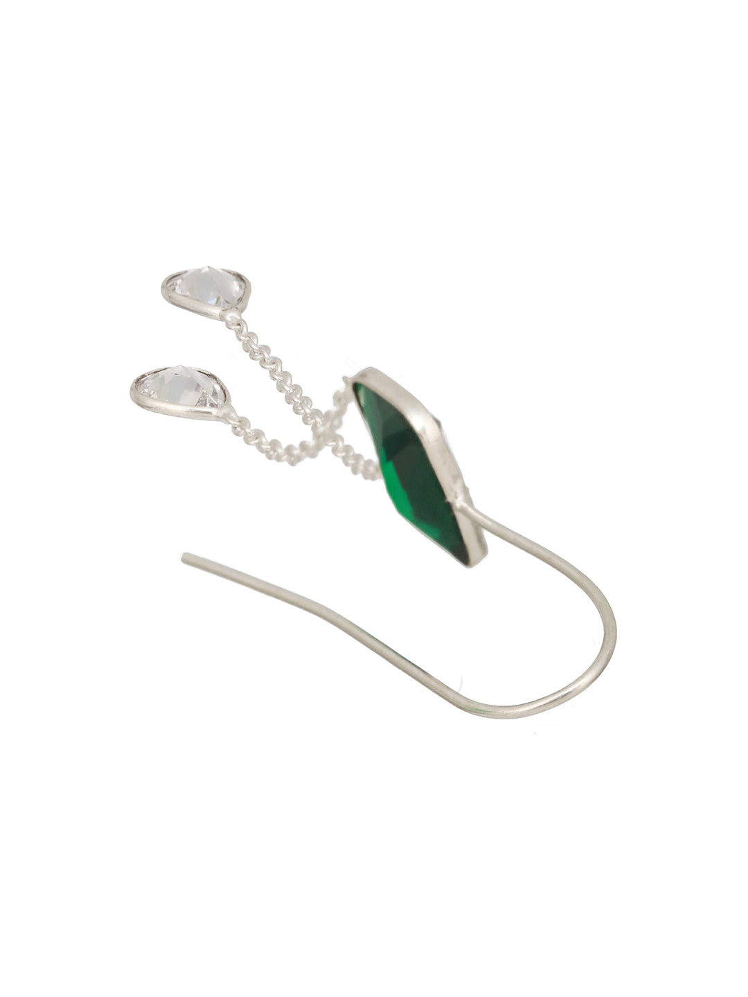 Silver Plated Green Crystal Dropdown Minimal Fishhook Earrings