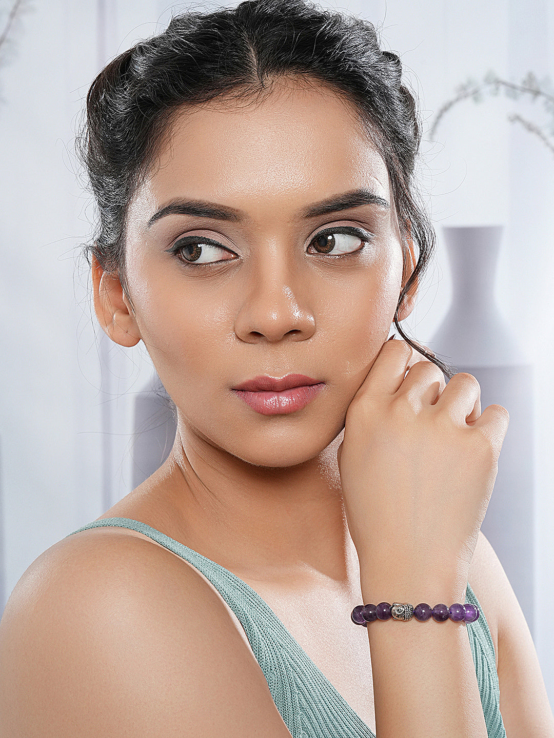 Natural Amethyst Stone Bead Bracelet for Positive Energy & Balance