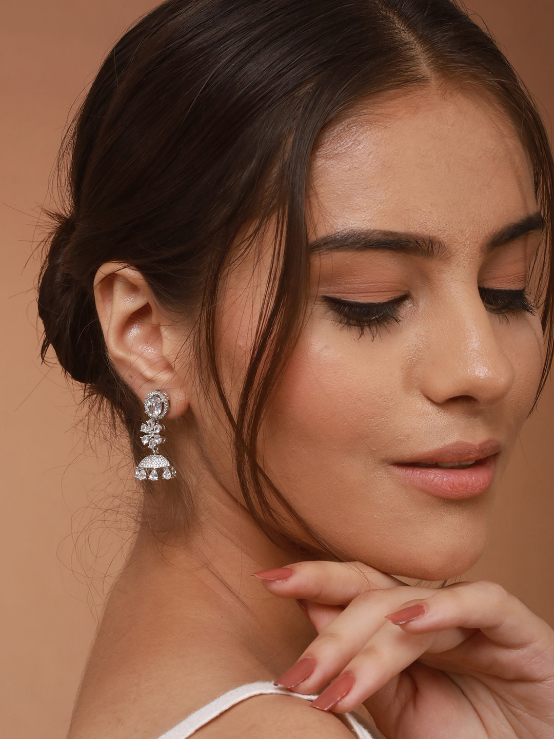 925 Sterling Silver Cubic Zirconia Studded Jhumka  Earrings