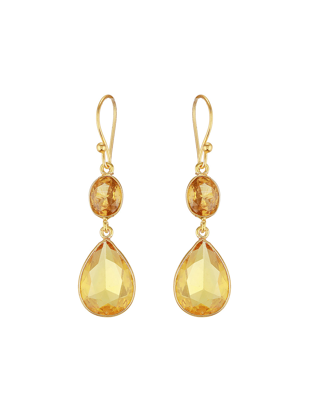 Gold-Toned Yellow Crystal Teardrop Dangler Earrings