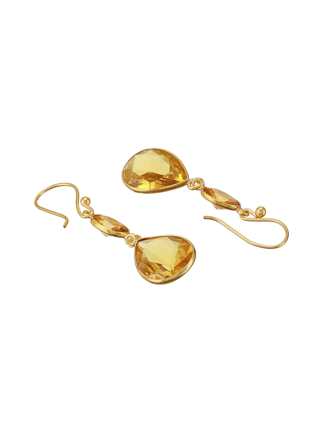 Gold-Toned Yellow Crystal Teardrop Dangler Earrings