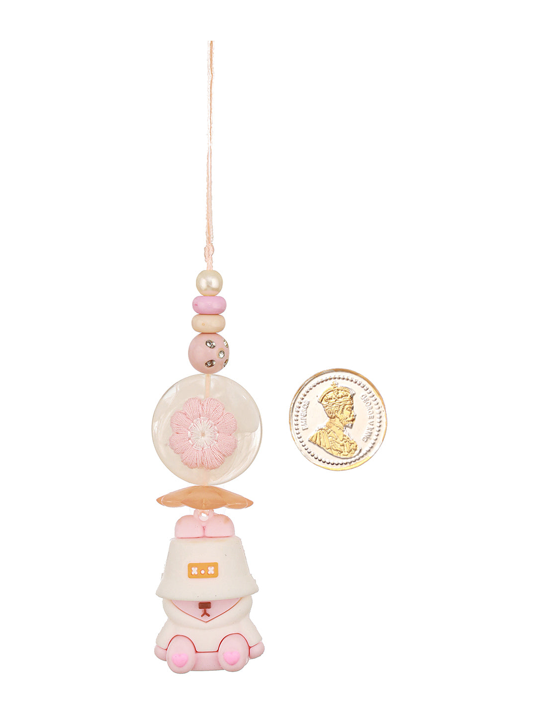 Cute Pink Doll Toy Rakhi Lumba for Girls with 999 Pure Silver King George 1 gram Silver Coin