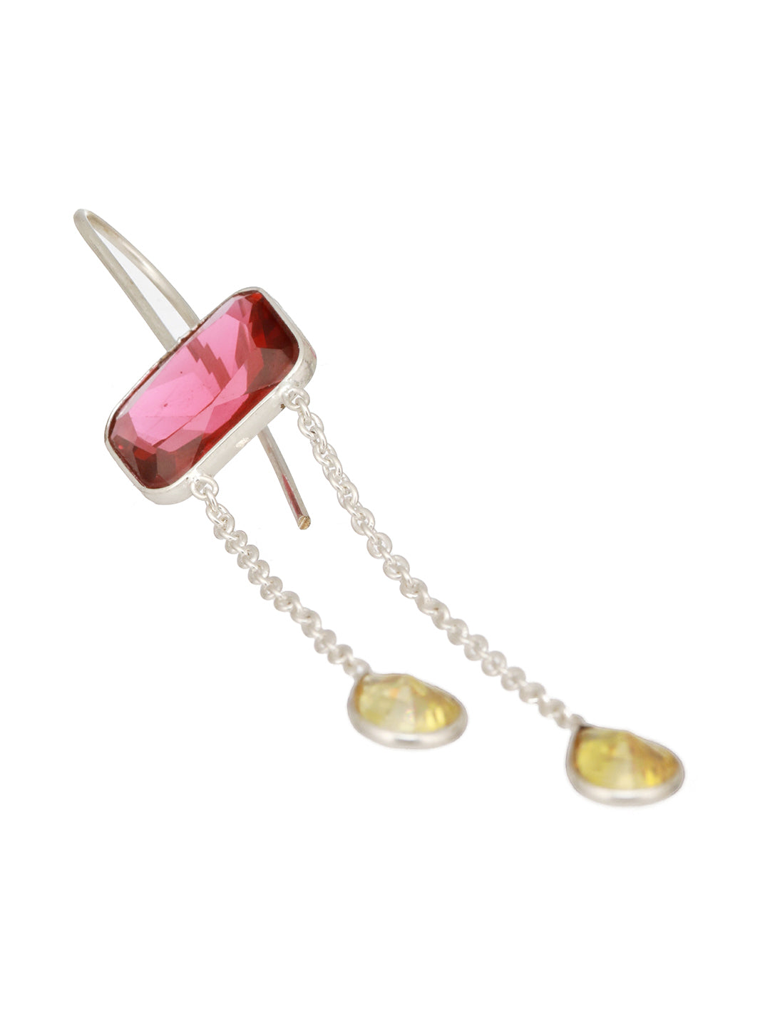 Silver Plated Red Ruby Crystal Dropdown Minimal Fishhook Earring