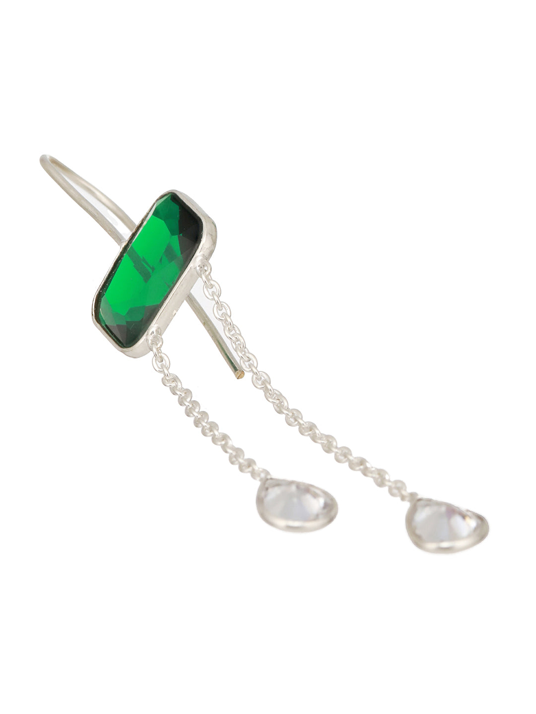 Silver Plated Green Crystal Dropdown Minimal Fishhook Earrings