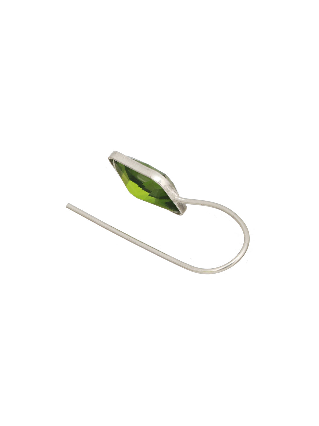 Silver Plated Oxidised Peridot Green Solitaire Minimal  Fish Hook Earrings